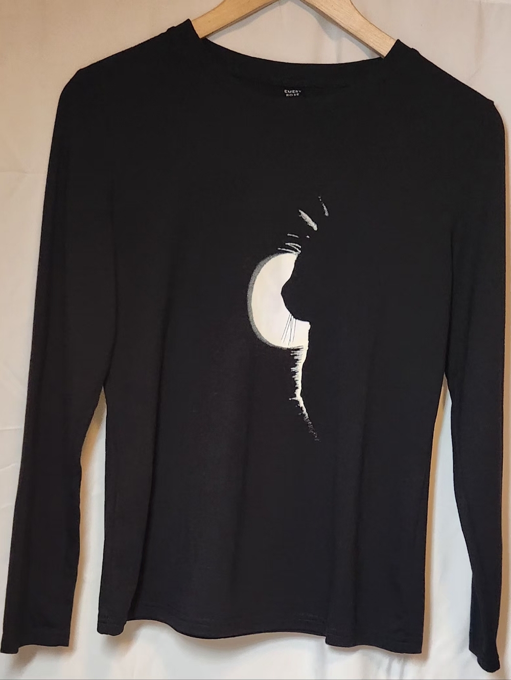 Emery Rose Black Long-sleeve Cat Silhouette With Moon Size Small